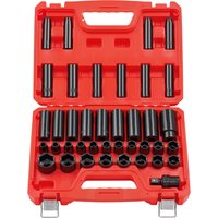 SucceBuy 1/2 Zoll Steckschlüsselsatz 39-teilig 6-Kant Tiefe & Flache Schlagschlüssel Metrisch 9 bis 30 mm mit Universalgelenk