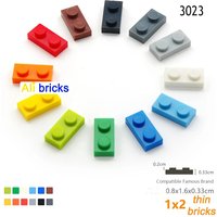 50pcs DIY Building Blocks Thin Figures Bricks 1x2 Dots 12Color Educational Creative Size Compatible With 3023 Toys for Children