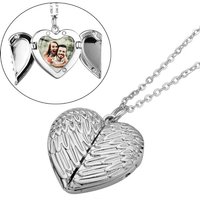 New Angel Wings DIY Flash Memory Photo Pendant Antique Heart-Shaped Locket Souvenir Necklace Fashion Women Romantic Accessories