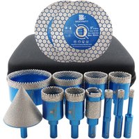 BRSCHNITT 13-teiliges Diamantbohrer-Set für Keramik, Marmor und Granit, Dreiecksstiel, 50 mm, Fasenbohrer, Fräsbohrer, Lochsäge, Kernbohrer, 2 Stück, 125 mm, Schleif- und Schneidscheiben,