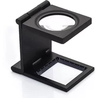 10x Metal Desk Magnifier Optical Lens Black Foldable Printing Cloth Magnifying Glass W/ Scale Pointer Loupe