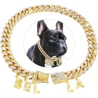 Personalized Dog Chain Collar Diamond Name Letters Customized Silver Dog Necklace Diamond Cuban for Small Medium Large Dogs Cats