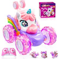 Unicorn Remote Control Car for Girls, 360° Rotating 4WD Stunt RC Cars with Cute Lights, Rechargeable Toys-Kid for Birthday Gifts