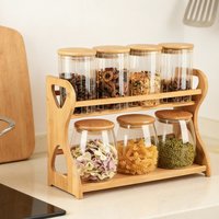 2-Tier No Assembly Bamboo Spice Rack, Kitchen Countertop Condiment Organizer for Pantry Seasoning Jar & Bottle Storage Holder