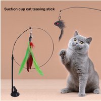 Funny Cat Toys Suction Cup Cat Teaser Stick Removable Handheld Cat Interactive Toy Mouse Feather Bell Pet Supplies