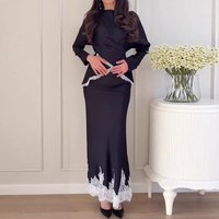 Satin Slim Fit Women's Two Piece Set New 2026 Lace Patchwork Casual Suit O-neck Long Sleeved Top + Skirt Commuting Outfit