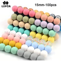 Anneau de dentition rond en Silicone, 15mm, 100 pièces, perles, collier d'allaitement pour bébé, Clip de sucette, soins buccaux, sans BPA, qualité alimentaire, coloré