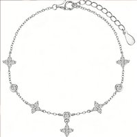 925 Sterling Silver Clover Design Ankle Bracelet for Women Dainty CZ Charm Chain Anklet Adjustable Lucky Flower Foot Jewelry