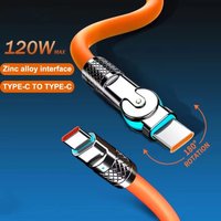 120W 6A USB C to C Fast Charging Cable 180° Rotating Elbow Silicone PD Charger Data Cord for Samsung Xiaomi Huawei OnePlus