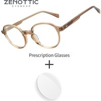 ZENOTTIC Retro Round Prescription Glasses Women Men Handmade Acetate Custom Optical Eyeglasses Anti-Blue Light Photochromic
