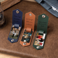 Leather Keychain with Photo and Text, Personalized Keychain Anniversary Gift, Gift for New Dad, Father's Day Gift, Men's Gift