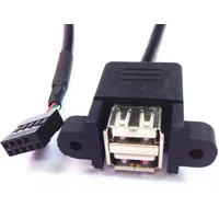 Computer Cable 50cm Dual USB 2.0 Type A Female to Motherboard 9 Pin Header Cable with Screw Panel Holes