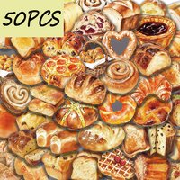 50pcs baking bread series stickers, suitable for decorating hand books, water bottles, suitcases, waterproof PET stickers