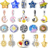 Radiant 925 Sterling Silver Thundercloud Beads Golden Stars Dangle Charm Fits Boutique Bracelet Starry Sky Series Pendant Gifts