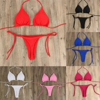 Women Tie Sexy Thong Bikini Set Side Swimsuit Bandage Style Brazilian Swimwear Split Strap Adjustable Solid Female Swimsuit Set