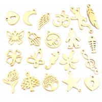 10pcs/lot 316 Stainless Steel Gold Plated Tree Moon Butterfly Small Charms Pendant For Necklace DIY Jewelry Making