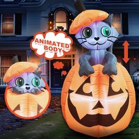 1,50 m hohe animierte Katze, aufblasbare Halloween-Deko auf Kürbis, für den Außenbereich, aufblasbare Gartendeko, Geschenk.