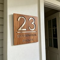 Custom Wooden House Number Sign Minimalist Modern No Drill Easy Mount Door Plate for Home Villa Apartment Wall Art Decor