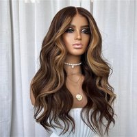 Highlight Light Brown Body Wave Wig 13x4 Lace Frontal Wig Glueless Synthetic Fibre For Women Heat Resistant Fibre Realistic Wig