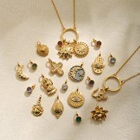 Retro Women's Bracelet 18k Gold Plated with Moon Star Sun Evil Eye Talisman Multi Charm Birthstone DIY Jewelry Pendant Necklace