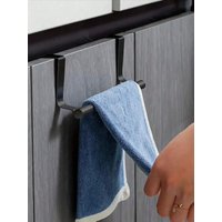 No Drill Stainless Steel Towel Rack Over Cabinet Door Towel Bar Hanging Kitchen Bathroom Towel Holder Storage Organizer Black