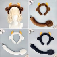 Animal Yak Headband Cosplay Halloween Costumes Headpiece Cattle Plush Tail Cute Wild Ox Dressed Up Props Devil Horn Headwear