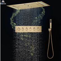 M Boenn 5 Functions Luxurious Shower System Smart Showers Faucet Set Thermostat Mixer Bathroom Ceiling Black Music Shower Head