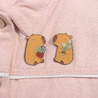 Cute Capybara Enamel Pins Cartoon Animal Metal Brooches Shirt Backpack Lapel Badge Jewelry Gift for Kids Friends