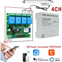 Tuya Wifi Smart Life Motor Controller for Electric Linear Actuator,4CH AC DC 12V 24V 110V 220V Pulse Relay,RF433 Remote Alexa