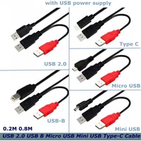 0.8m for Mobile Hard Disk Printer Y-type Data Cable Double Head USB-B USB 2.0 Micro Mini 5pin Type-c External USB Power Supply