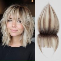 5 Inch Ombre Bleach Blonde Human Hair Pieces 3 Clips in Bangs Hair Extensions for Women Daily Use Fake Bangs Air Bangs Hairpiece