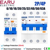 AC230V MCB Leakage Protector RCBO Overload Short Circuit Protection 2P 4P 30mA Residual Current Circuit Breaker Switch RCCB RCD
