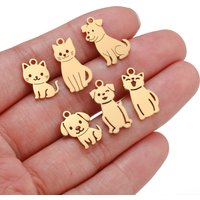 3Pcs Stainless Steel Kawaii Animals Cat Dog Pet Charms Craft Pendant Supplies Handmade Necklace Bracelet Jewelry Making Findings