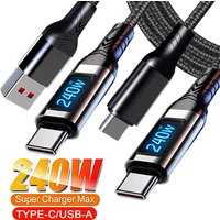 PD240W 6A Type C to Type C Cable Super Fast Charging Cable With LED Display USB To Type-C Data Cord For iPhone Xiaomi Samsung 1M