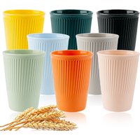 8Pcs Wheat Straw Stripe Couple Water Cups Multi-Functional Milk Coffee Mug Household Plastic Mouthwash Cup Drinking Accessories