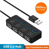 4 Ports USB 2.0 HUB Multi USB Splitter Expander Multiple USB 2.0 Hub Use Power Adapter USB2.0 Hub with Switch For PC Computer
