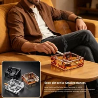 Trendy Personalized Crystal Glass Ashtray Square for Household Living Room Cigar Tray