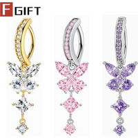 Surgical Steel Belly Button Rings Dangle Butterfly Clear Pink Purple Blue CZ Navel Clicker Women Reverse Navel Piercing Jewelry