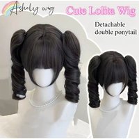 Two-piece Double Ponytail Wig Mischievous Girl's Cute Roman Curly Short Hair Lolita's Sweet and Natural Daily Synthetic Wigs