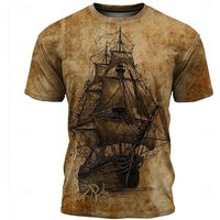 Men's Short-sleeve Pirate T-shirt, 3D Print, Round Neck, Stylish, Everyday, Street Casual Men's Wear