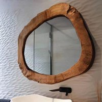 Irregular Wall Bathroom Mirror Wood Unusual Shape Vanity Mirrors Creative Aesthetic Mirror Bathroom Decorative Wall Mirrors