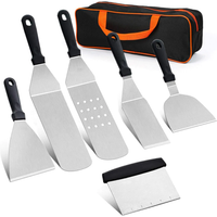 Onilini Griddle Accessories Kit BBQ Tools 6 Pieces Set Stainless Steel Spatulas with Carry Bag Scraper for Outdoor Barbecue