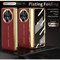 Cover for Honor Magic V6 V5 V3 Hinge Case Plating Leather 180° Folding Front Screen Glass Film