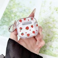 Cute strawberry-colored soft protective case, supports wireless charging, shockproof earphone protective case