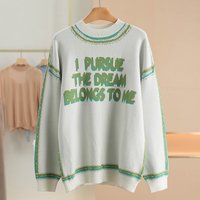 Spring New Sle Women's Knitted Sweater with Wool round Ne Letter Print Commute Sle Long Sve Mid-Length Knitwear