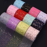 6cm 22Yards Tulle Roll Bronzing Silver Stars Ribbons DIY Children's Hair Ornament Accessories Tull Cloth Bow Decoration Supplies
