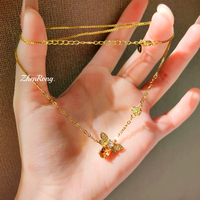 Foydjew Exquisite Cute Bee Design Gold Color Stud Earrings Necklaces Inlaid Yellow Zircon Rings Jewelry Sets For Women
