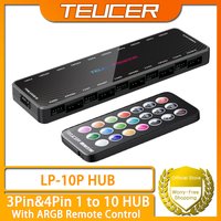 TEUCER LP-10P 12V 4Pin PWM & 5V 3Pin ARGB Fan Hub – 10-Way Sync, SATA Powered, Addressable RGB Splitter for PC Cooling