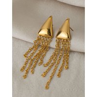 Miia Distinctive Style High-Polish Finish 316L Stainless Steel Triangular Tassel Earrings For Women Everyday Accessory