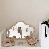 Cloud Shape Mirror 33*23cm Wooden Frame Acrylic Makeup Mirror Nordic Wooden Cloud Mirror Sticker Cute Home Decoration
